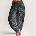 Pure Cotton Casual Peacock Design Women's Elastic Waist Harem Pants