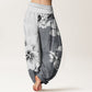 Pure Cotton Camellia Pattern Women's Elastic Waist Harem Pants