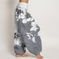 Pure Cotton Camellia Pattern Women's Elastic Waist Harem Pants