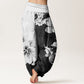 Pure Cotton Camellia Pattern Women's Elastic Waist Harem Pants