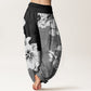 Pure Cotton Camellia Pattern Women's Elastic Waist Harem Pants