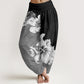 Pure Cotton Camellia Pattern Women's Elastic Waist Harem Pants