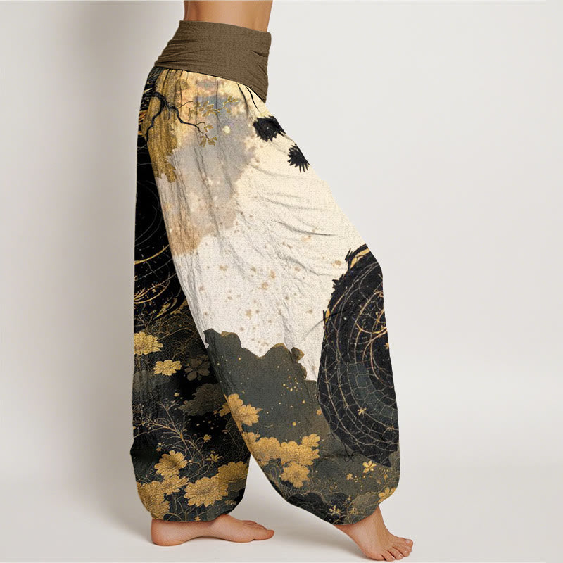 Cotton Casual Dragon Ancient Tree Pattern Women's Elastic Waist Harem Pants