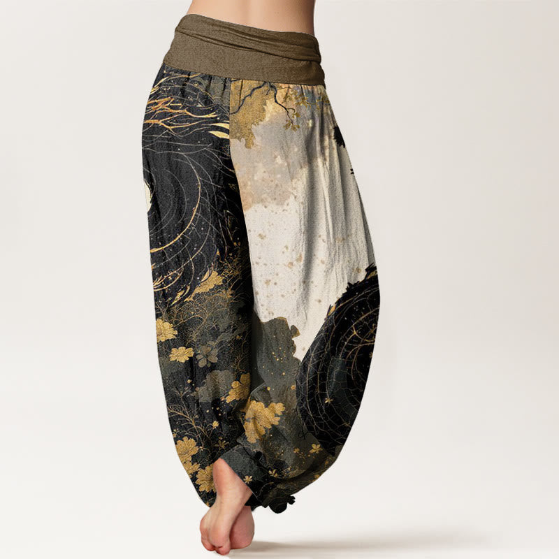 Cotton Casual Dragon Ancient Tree Pattern Women's Elastic Waist Harem Pants