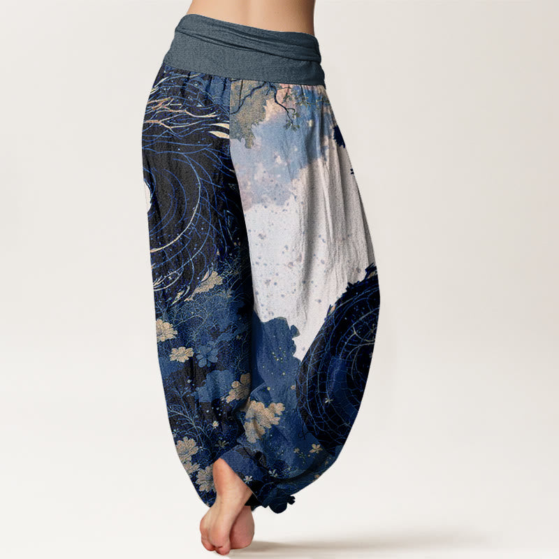 Cotton Casual Dragon Ancient Tree Pattern Women's Elastic Waist Harem Pants
