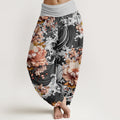 Cotton Casual Wave And Floral Pattern Women's Elastic Waist Harem Pants