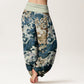 Cotton Casual Wave And Floral Pattern Women's Elastic Waist Harem Pants