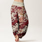 Cotton Casual Wave And Floral Pattern Women's Elastic Waist Harem Pants