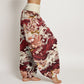 Cotton Casual Wave And Floral Pattern Women's Elastic Waist Harem Pants