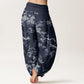 Pure Cotton White Sakura Flower Pattern Women's Elastic Waist Harem Pants