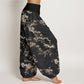 Pure Cotton White Sakura Flower Pattern Women's Elastic Waist Harem Pants
