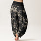 Pure Cotton White Sakura Flower Pattern Women's Elastic Waist Harem Pants