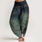 Pure Cotton White Auspicious Clouds Birds Tree Pattern Women's Elastic Waist Harem Pants