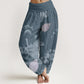 Pure Cotton Pink And White Lotus Women's Elastic Waist Harem Pants