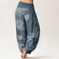 Pure Cotton Pink And White Lotus Women's Elastic Waist Harem Pants