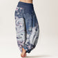 Pure Cotton Fox Cherry Blossoms Women's Elastic Waist Harem Pants