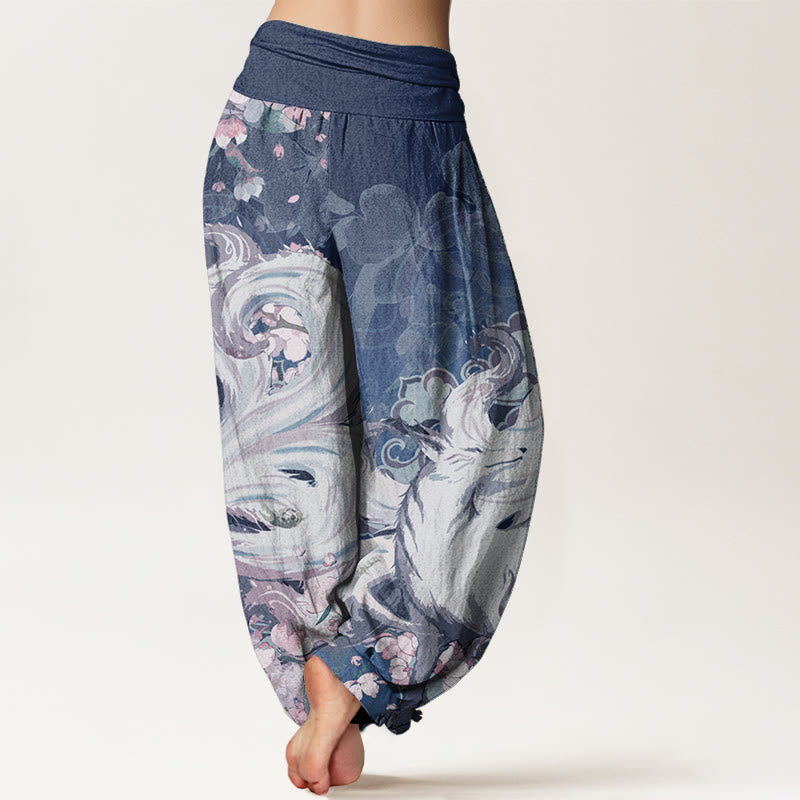 Pure Cotton Fox Cherry Blossoms Women's Elastic Waist Harem Pants