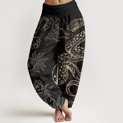 Pure Cotton Snake Lotus Women's Elastic Waist Harem Pants