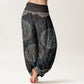 Pure Cotton Mandala Pattern Leaves Women's Elastic Waist Harem Pants