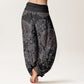 Pure Cotton Mandala Pattern Leaves Women's Elastic Waist Harem Pants