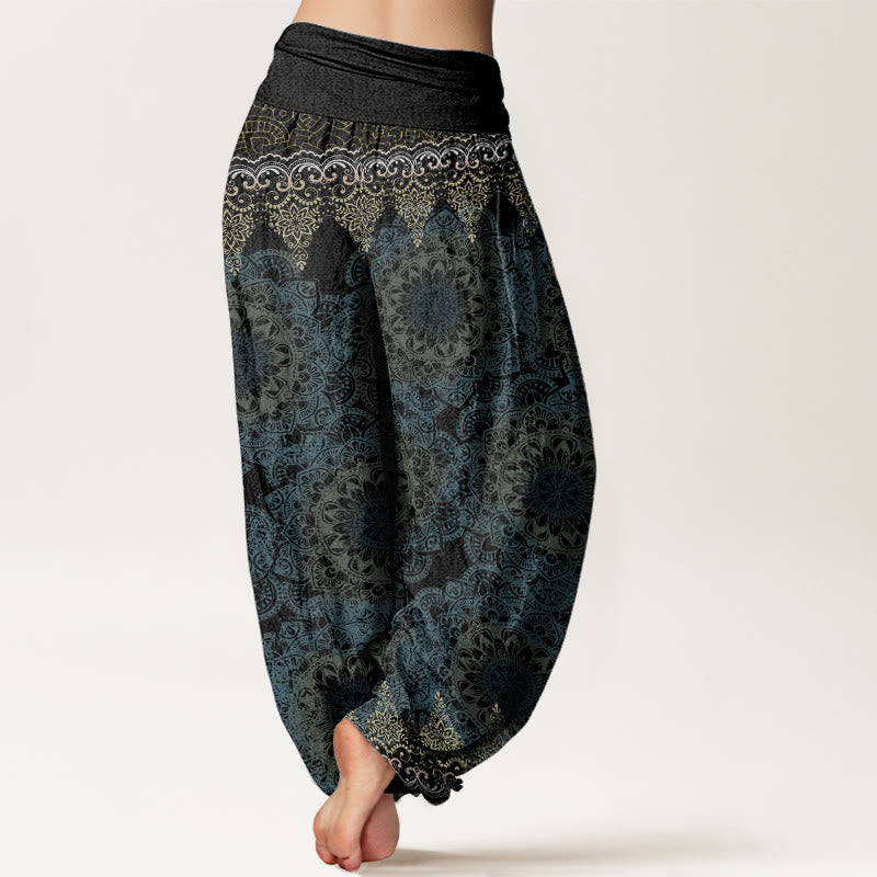 Pure Cotton Triangular Mandala Patterns Women's Elastic Waist Harem Pants