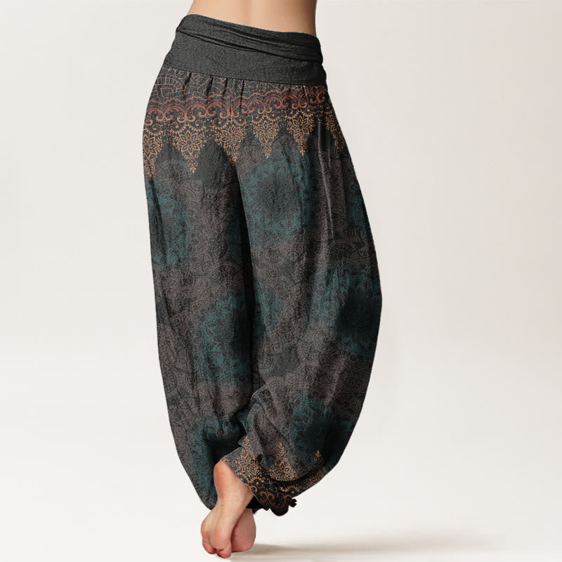 Pure Cotton Triangular Mandala Patterns Women's Elastic Waist Harem Pants