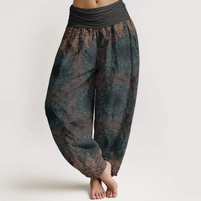 Pure Cotton Triangular Mandala Patterns Women's Elastic Waist Harem Pants