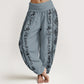 Buddha Stones Pure Cotton Mandala Om Mani Padme Hum Women's Elastic Waist Harem Pants