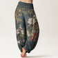 Pure Cotton Casual Peony Flowers Leaves Magpie Women's Elastic Waist Harem Pants