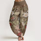 Pure Cotton Casual Peony Flowers Leaves Magpie Women's Elastic Waist Harem Pants