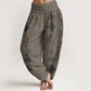 Pure Cotton Lotus Flowers Double Dorje Vajra Namaste Om Design Women's Elastic Waist Harem Pants