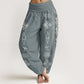 Pure Cotton Lotus Flowers Double Dorje Vajra Namaste Om Design Women's Elastic Waist Harem Pants