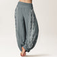 Pure Cotton Lotus Flowers Double Dorje Vajra Namaste Om Design Women's Elastic Waist Harem Pants