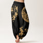 Pure Cotton Golden Plum Blossom Full Moon Pattern Women's Elastic Waist Harem Pants