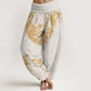 Pure Cotton Golden Plum Blossom Full Moon Pattern Women's Elastic Waist Harem Pants