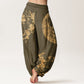 Pure Cotton Golden Plum Blossom Full Moon Pattern Women's Elastic Waist Harem Pants