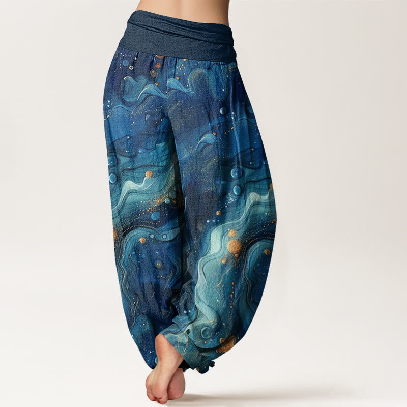 Cotton Oceanic Golde Star Pattern Women's Elastic Waist Harem Pants