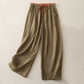 Casual Colorblock Drawstring Women's Cotton Wide Leg Pants With Pockets
