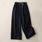 Casual Colorblock Drawstring Women's Cotton Wide Leg Pants With Pockets