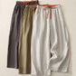 Casual Colorblock Drawstring Women's Cotton Wide Leg Pants With Pockets