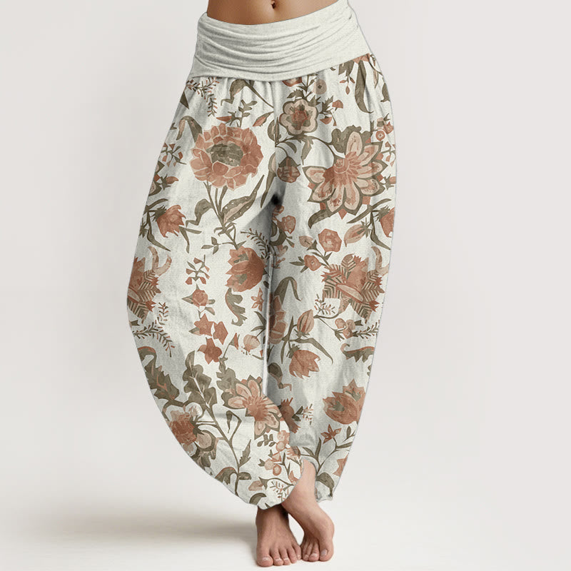 Pure Cotton Sunflower Pattern Women's Elastic Waist Harem Pants