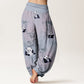 Pure Cotton Panda Bamboo Pattern Women's Elastic Waist Harem Pants