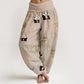 Pure Cotton Panda Bamboo Pattern Women's Elastic Waist Harem Pants