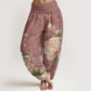 Pure Cotton Casual Bright Peony Flower Butterfly Women's Elastic Waist Harem Pants