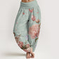 Pure Cotton Casual Bright Peony Flower Butterfly Women's Elastic Waist Harem Pants