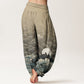 Pure Cotton Casual Wave Moon Mountain Pattern Women's Elastic Waist Harem Pants