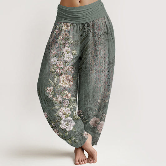 Pure Cotton Ethnic Floral Ethnic Totem Pattern Women's Elastic Waist Harem Pants