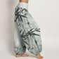 Pure Cotton Casual Bamboo Leaves Dragonfly Pattern Women's Elastic Waist Harem Pants