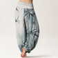 Pure Cotton Casual Bamboo Leaves Dragonfly Pattern Women's Elastic Waist Harem Pants