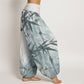 Pure Cotton Casual Bamboo Leaves Dragonfly Pattern Women's Elastic Waist Harem Pants